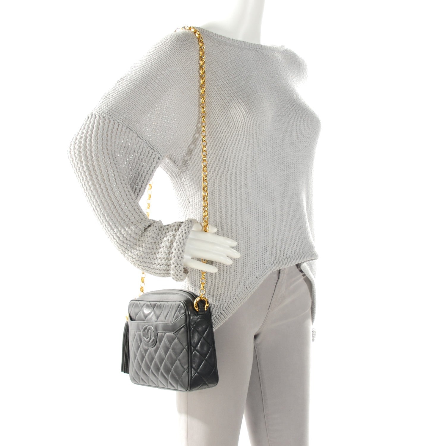 Chanel Lambskin Quilted Tassel Camera Case Dark Grey 2 of 7