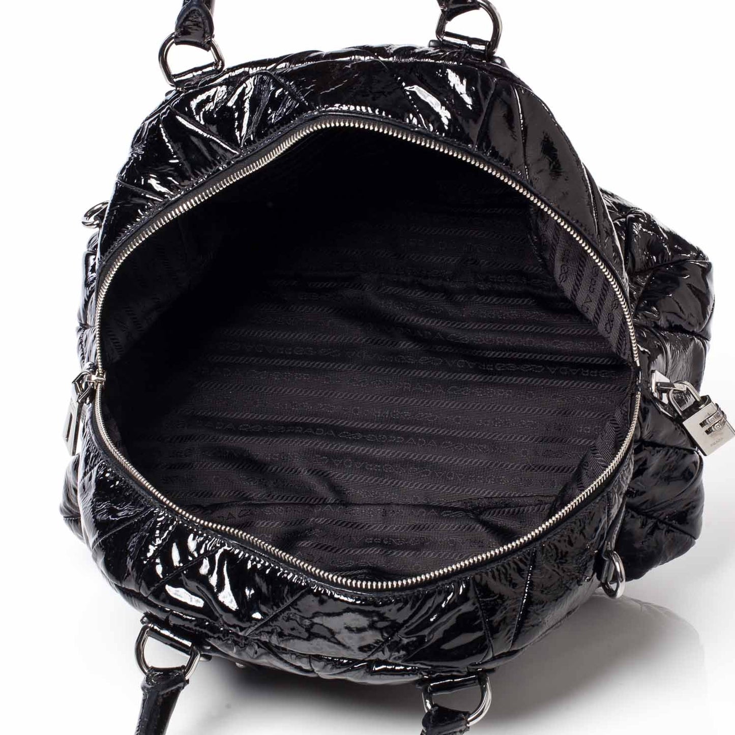 Vernice Chevron Dome Satchel Black