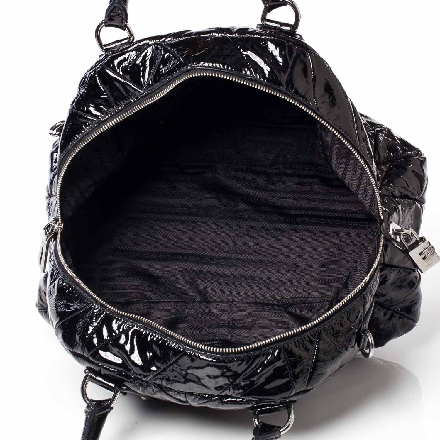 Prada Vernice Chevron Dome Satchel Black 10 of 11