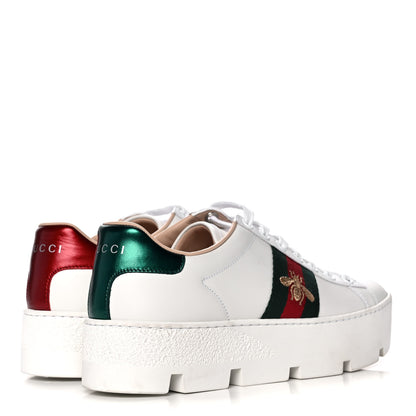 Gucci Calfskin Web Bee Embroidered Womens Ace Platform Sneakers 36 White 4 of 10