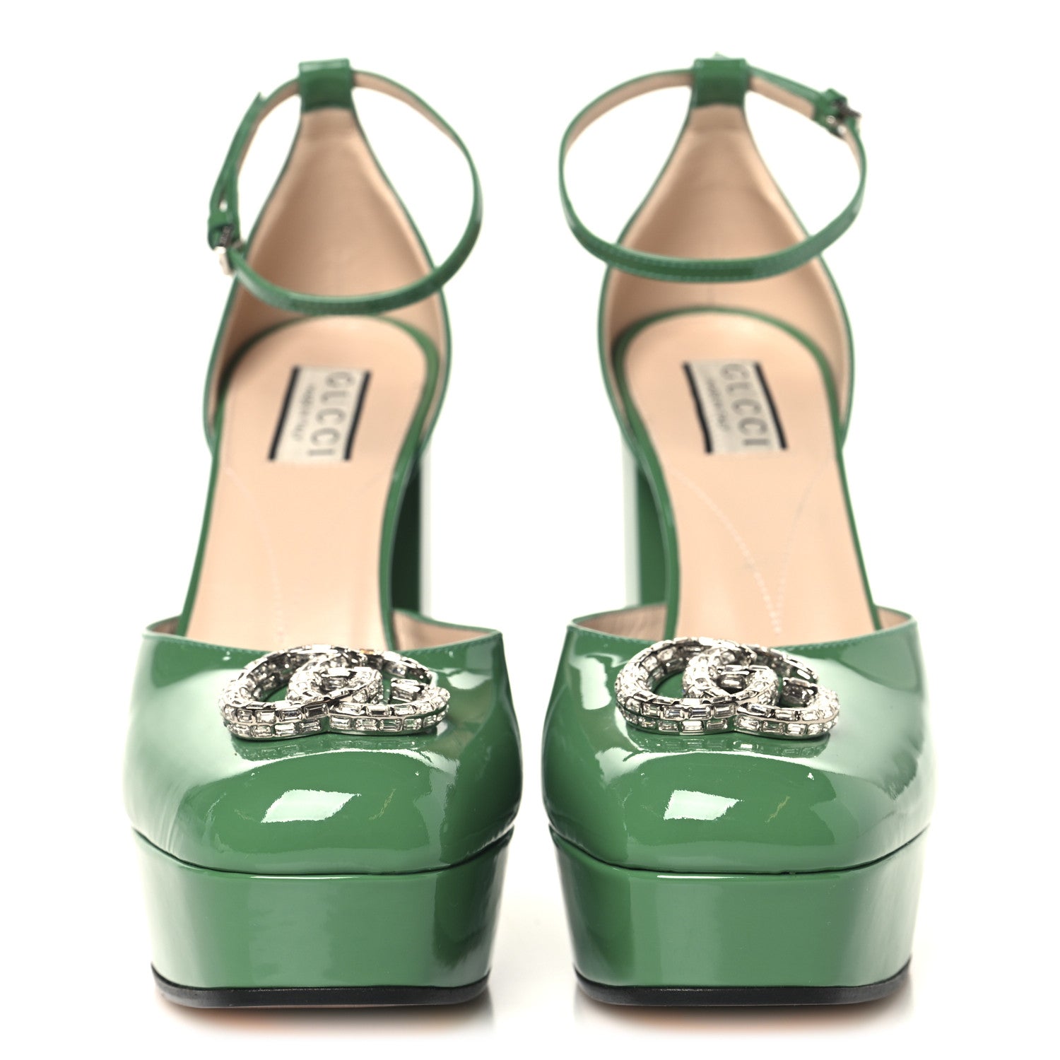 Gucci Patent Crystal Double G Platform Pumps 38.5 New Shamarock 3 of 10