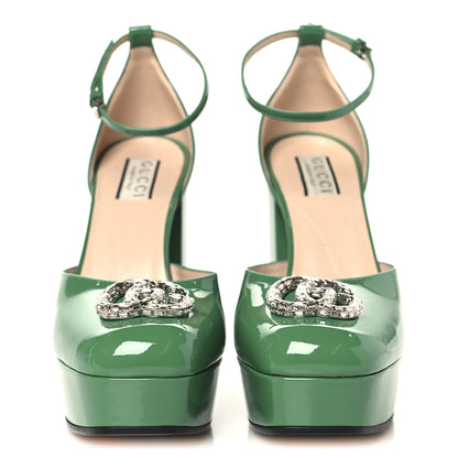 Gucci Patent Crystal Double G Platform Pumps 38.5 New Shamarock 3 of 10