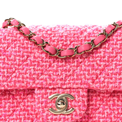 Chanel Wool Tweed Quilted Mini Rectangular Flap Dark Pink Fuchsia 8 of 13