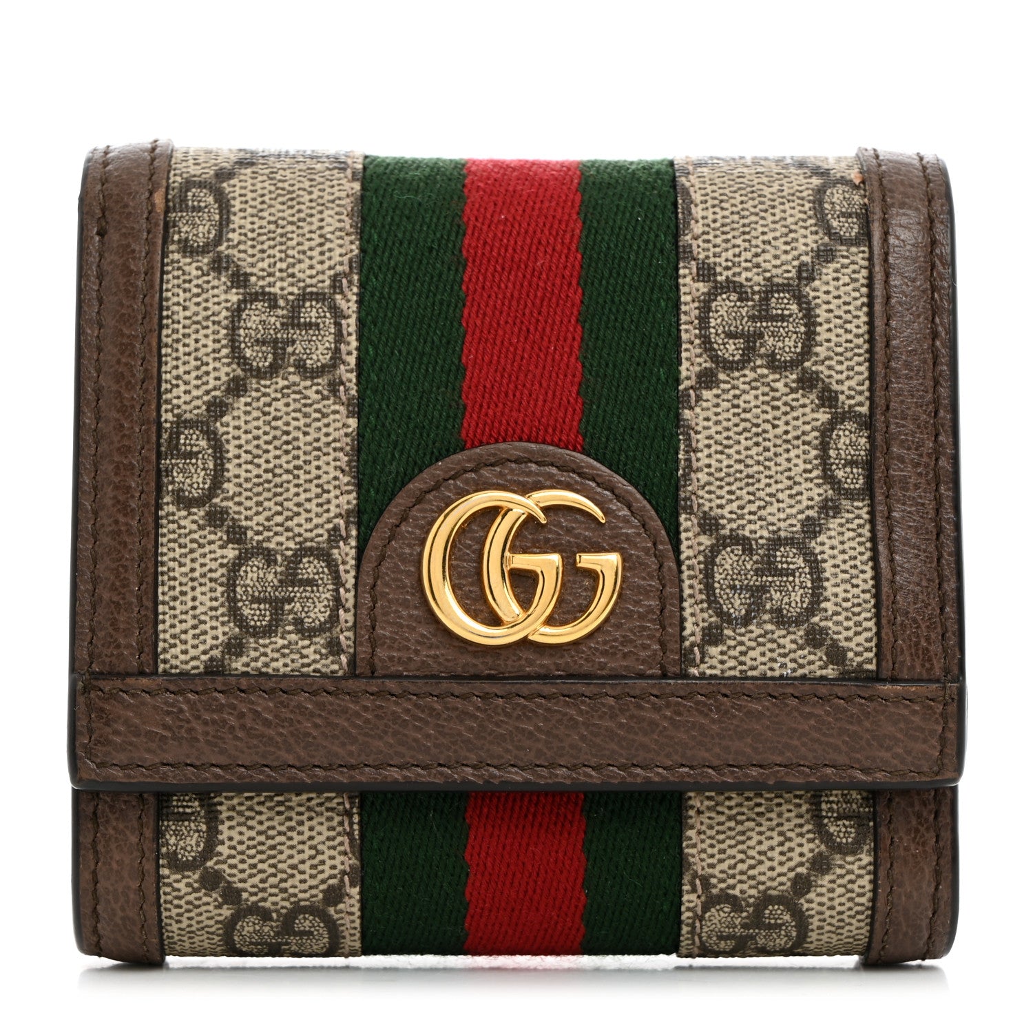 Gucci GG Supreme Monogram Web Ophidia Compact Wallet Beige New Acero 1 of 6