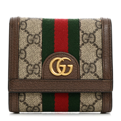 Gucci GG Supreme Monogram Web Ophidia Compact Wallet Beige New Acero 1 of 6