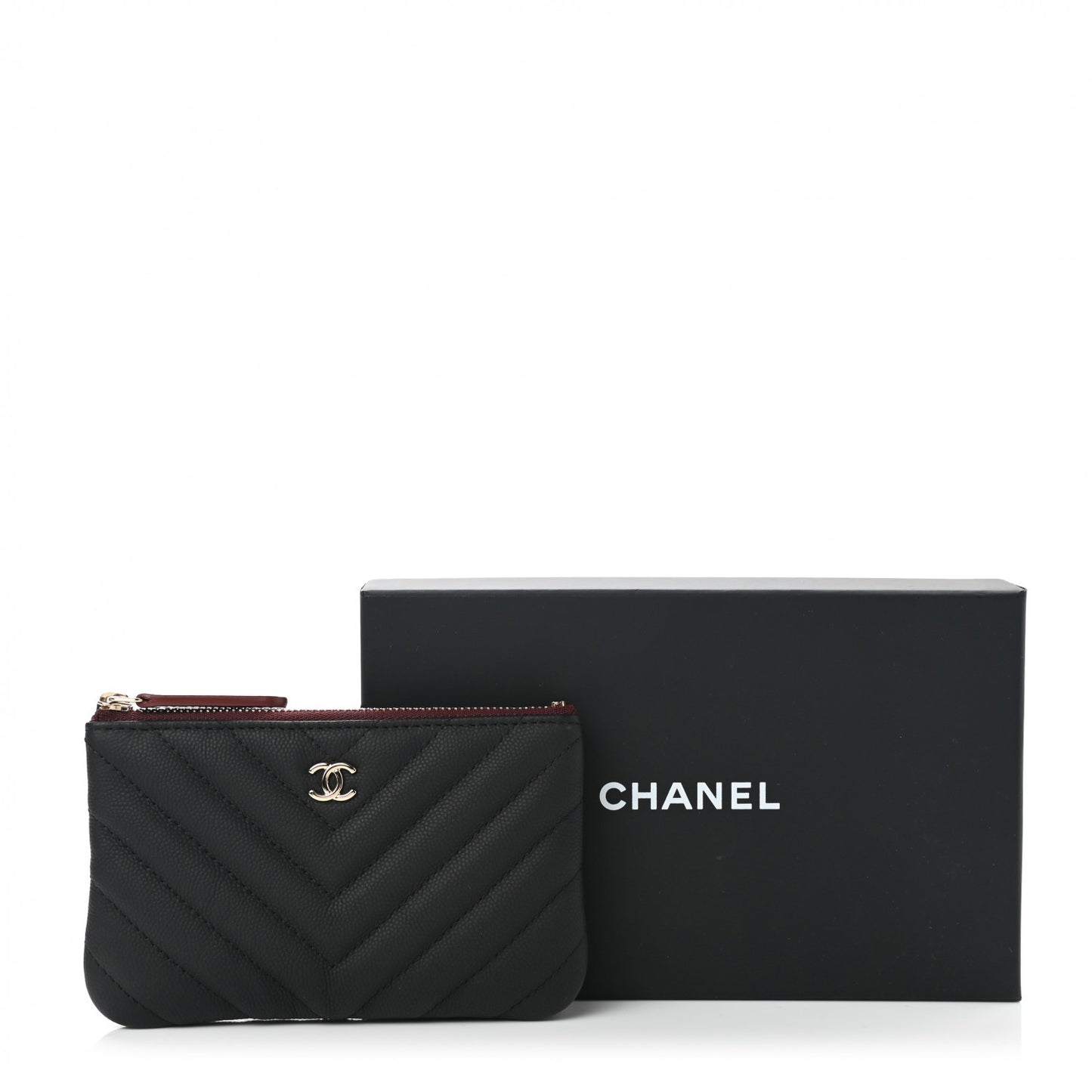 Caviar Chevron Quilted Small Cosmetic Case Black