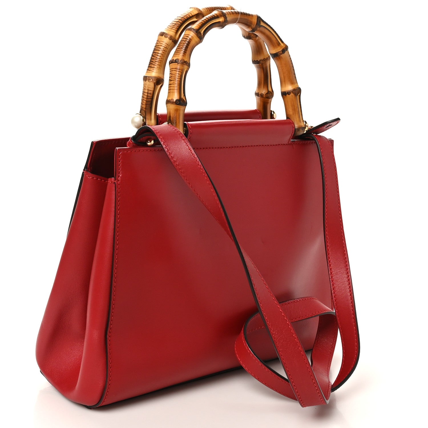 Gucci Nappa Bamboo Small Nymphaea Top Handle Bag Hibiscus Red 3 of 10