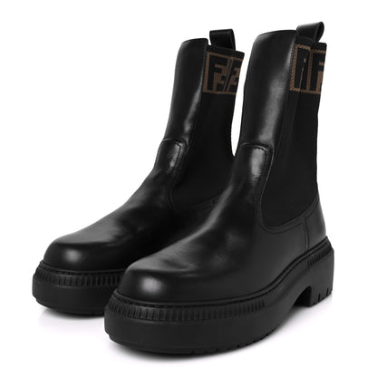 Fendi Fabric Jacquard FF Calfskin Domino Chelsea Boots 40 Black Tobacco 4 of 9