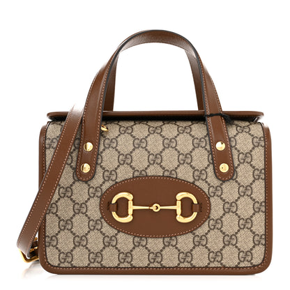 Gucci GG Supreme Monogram Azalea Calfskin Mini Horsebit 1955 Foldover Top Handle Bag Beige Ebony Brown Sugar 1 of 10