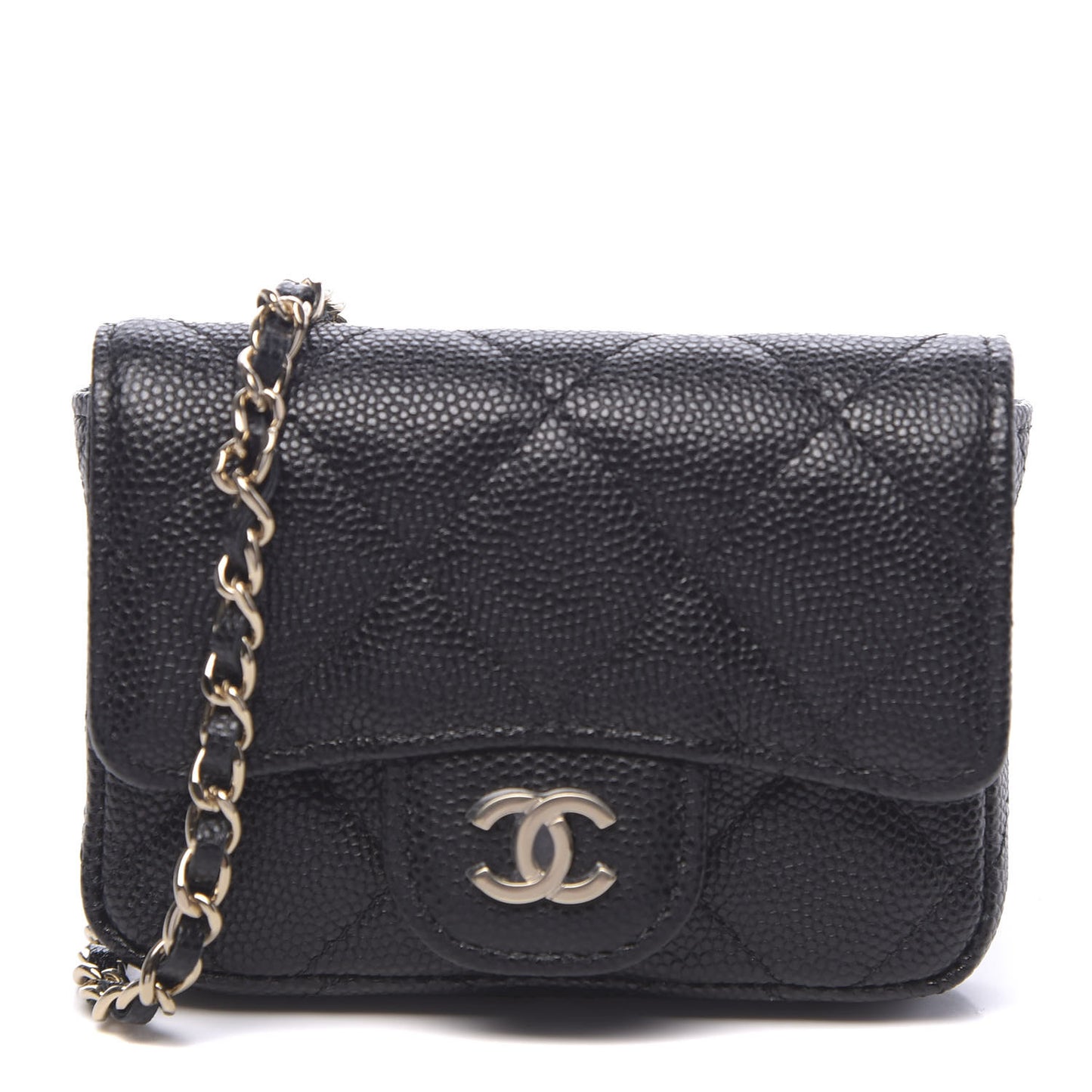 Caviar Quilted Flap Chain Waist Bag Black