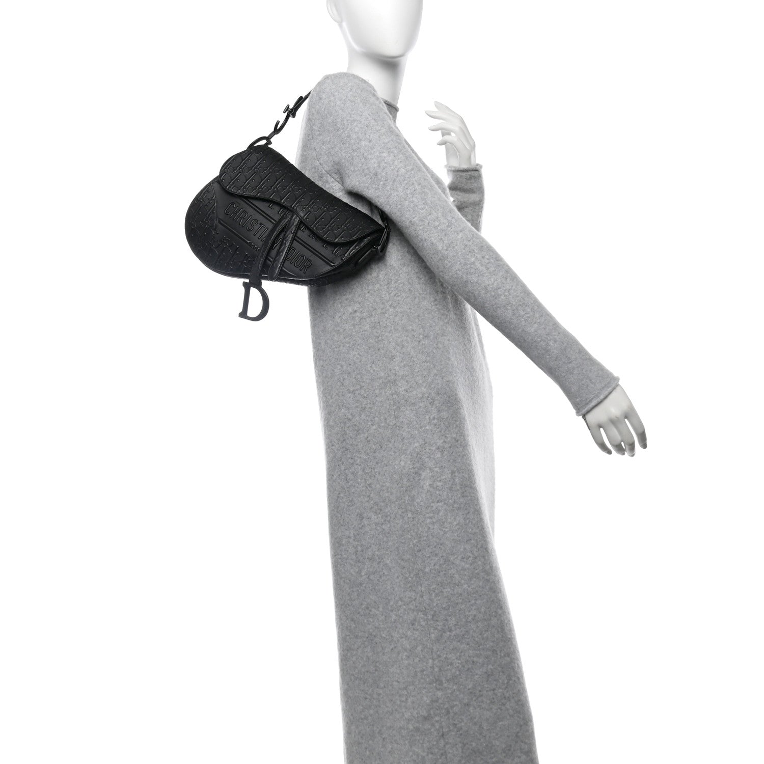 Christian Dior Calfskin Embossed Oblique Saddle Bag Black 2 of 12