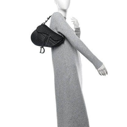 Christian Dior Calfskin Embossed Oblique Saddle Bag Black 2 of 12