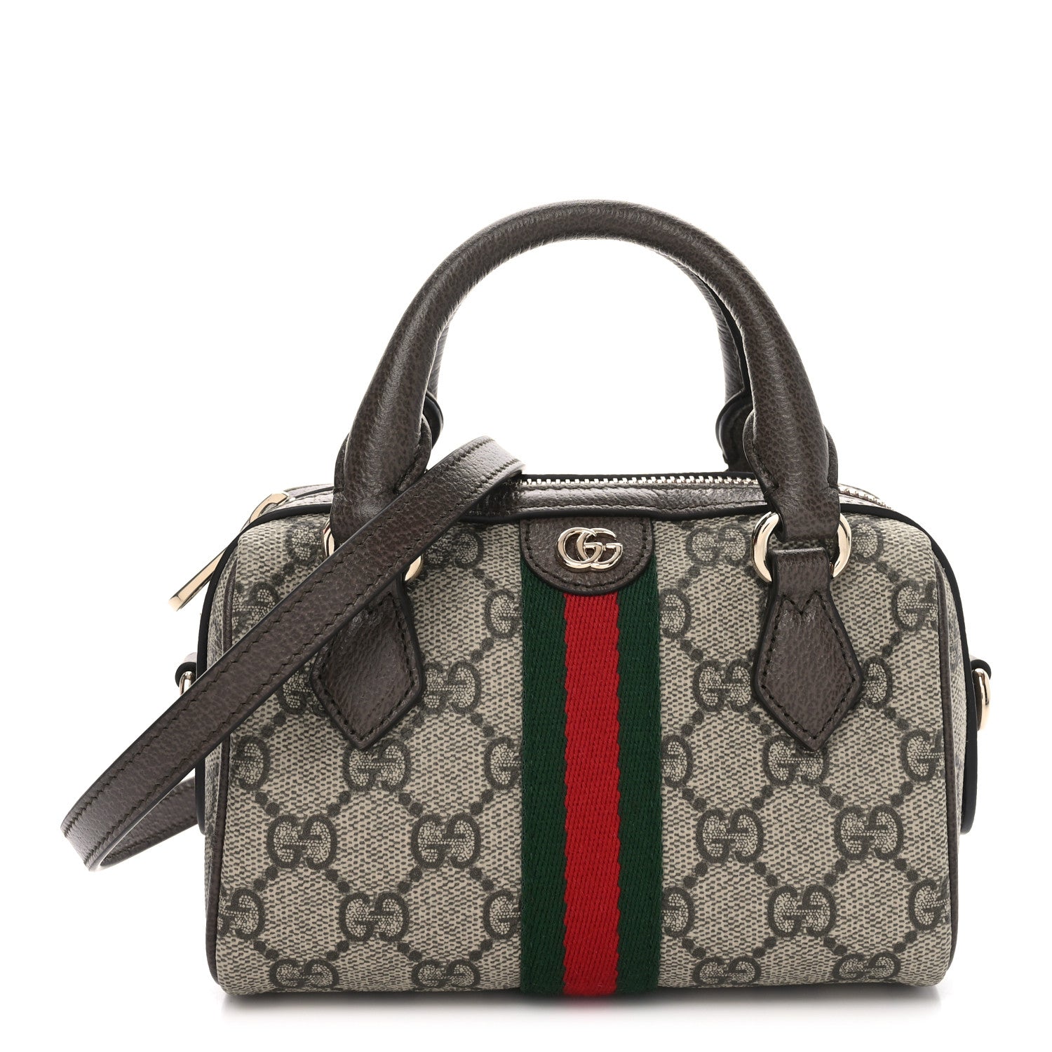 Gucci GG Supreme Monogram Web Mini Ophidia Boston Bag Beige Dark Brown Beige Dark Brown 1 of 10
