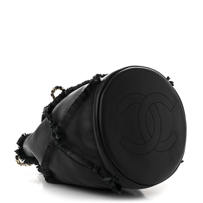 Chanel Lambskin Quilted Fringe CC Chain Bucket Drawstring Bag Black 4 of 11