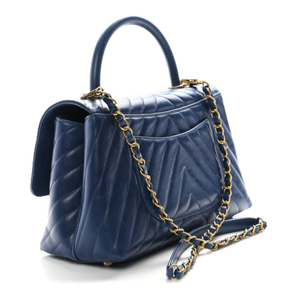 Chanel Aged Calfskin Chevron Quilted Small Coco Handle Flap Blue 2 of 12