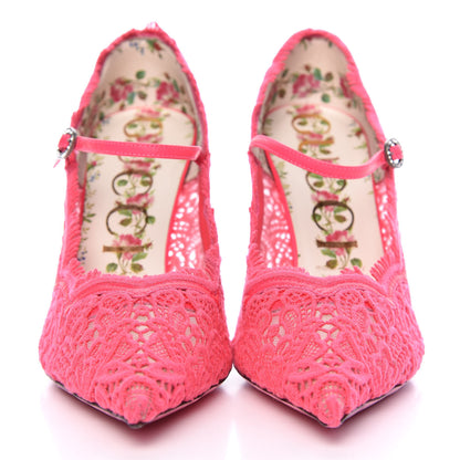 Gucci Lace Pizzo Venice Pumps 39.5 Fuxia Fluo Mystic White 2 of 10