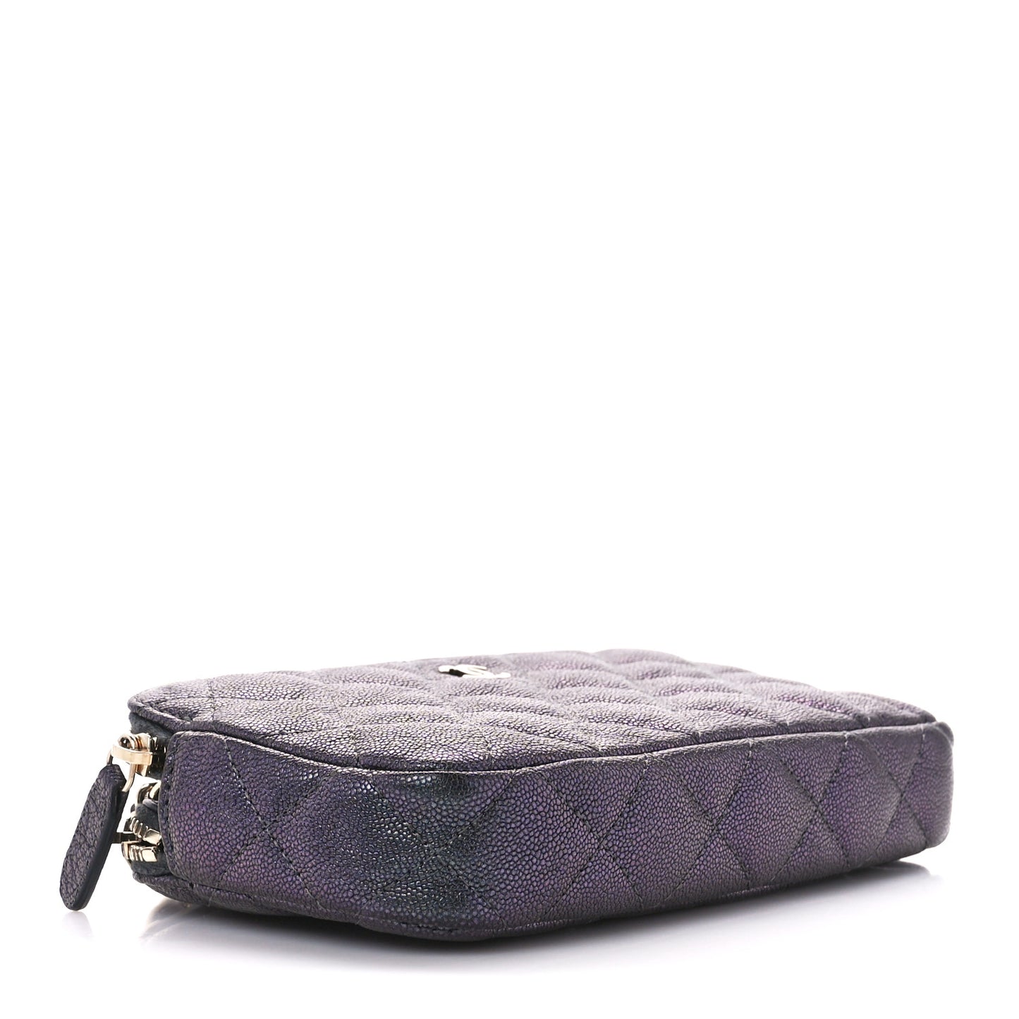 Iridescent Caviar Quilted Small Clutch With Chain Black