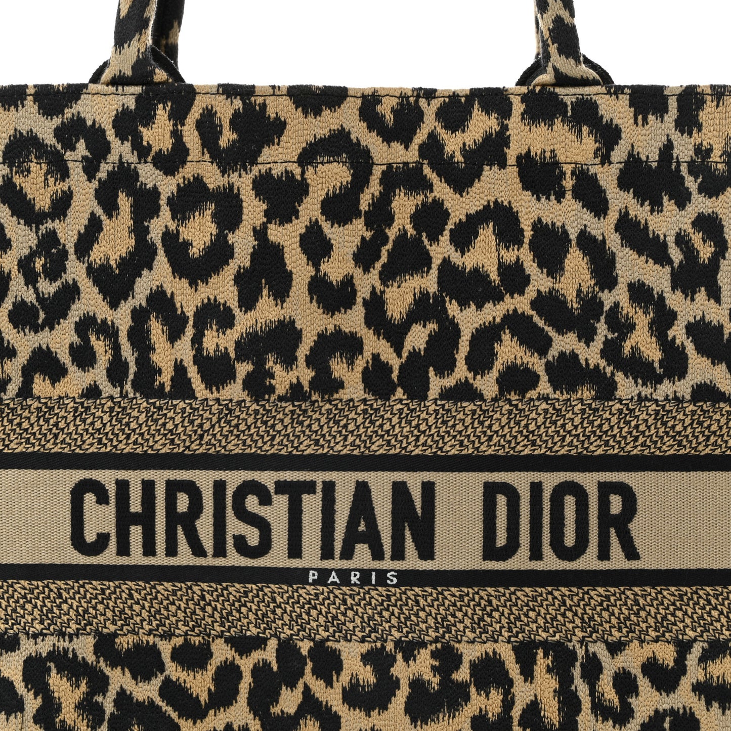 Canvas Mizza Embroidered Large Leopard Book Tote Beige