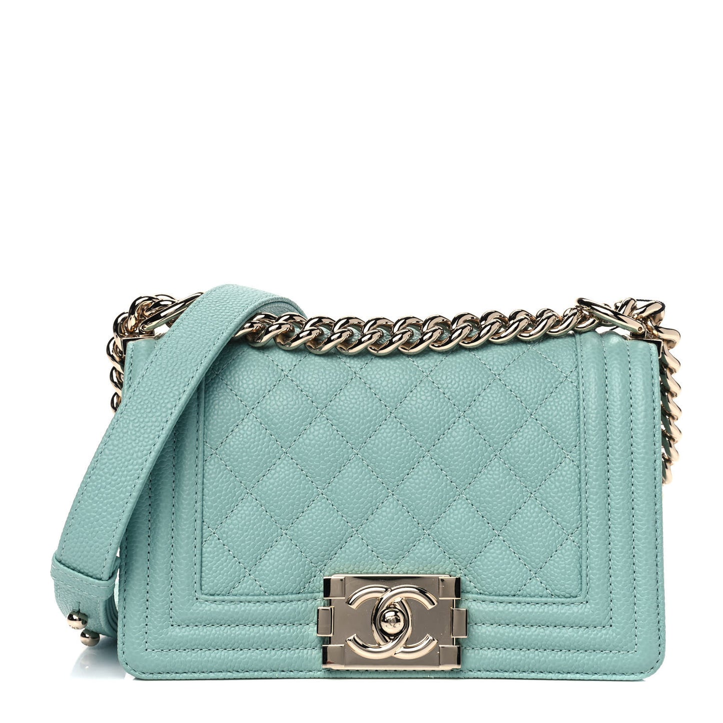 Caviar Quilted Small Boy Flap Light Blue
