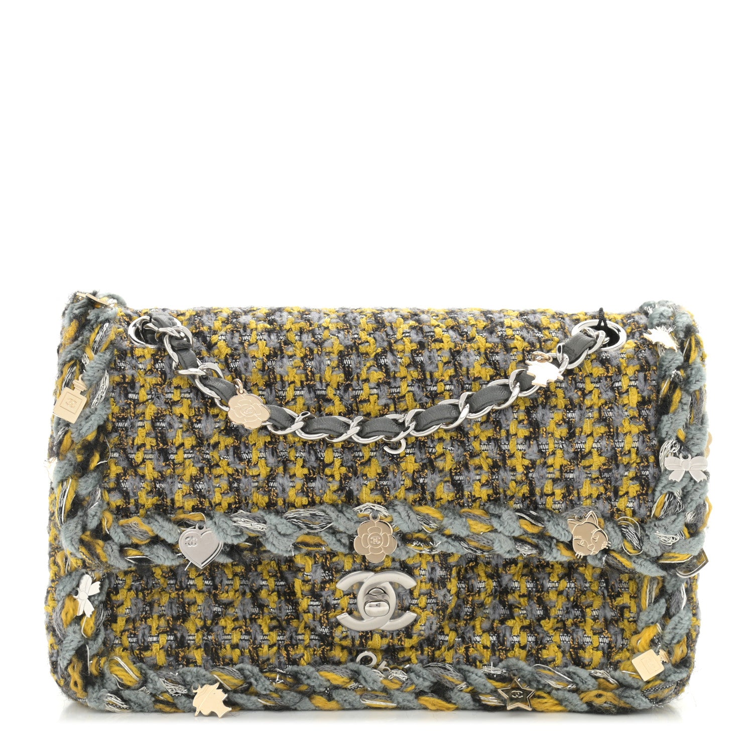 Chanel Tweed Braided Charms Small Flap Yellow Grey Black 1 of 10
