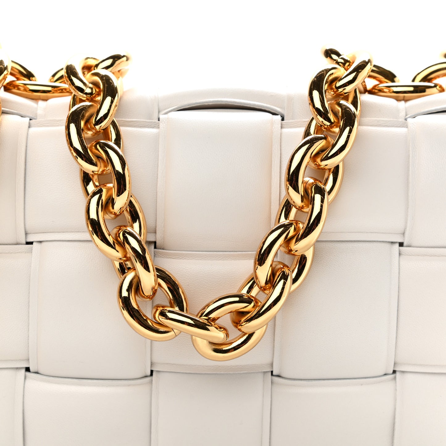 Lambskin Maxi Intreccio Padded Chain Cassette Crossbody Bag White