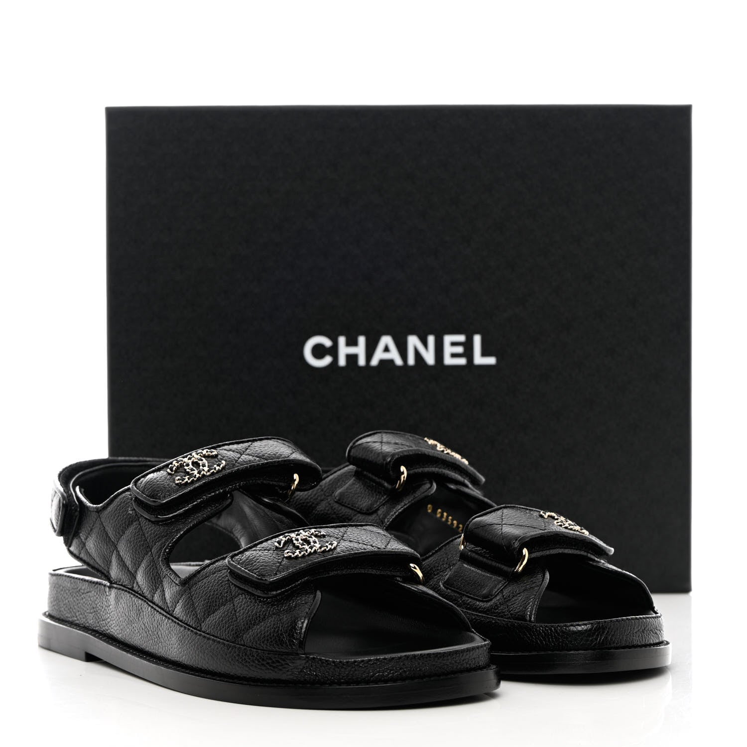 Chanel Grained Calfskin Velcro Dad Sandals 38 Black 10 of 10