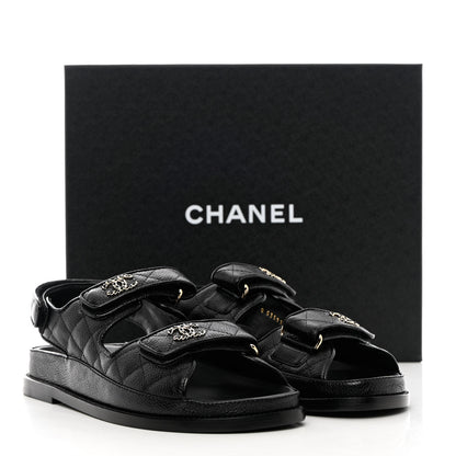 Chanel Grained Calfskin Velcro Dad Sandals 38 Black 10 of 10