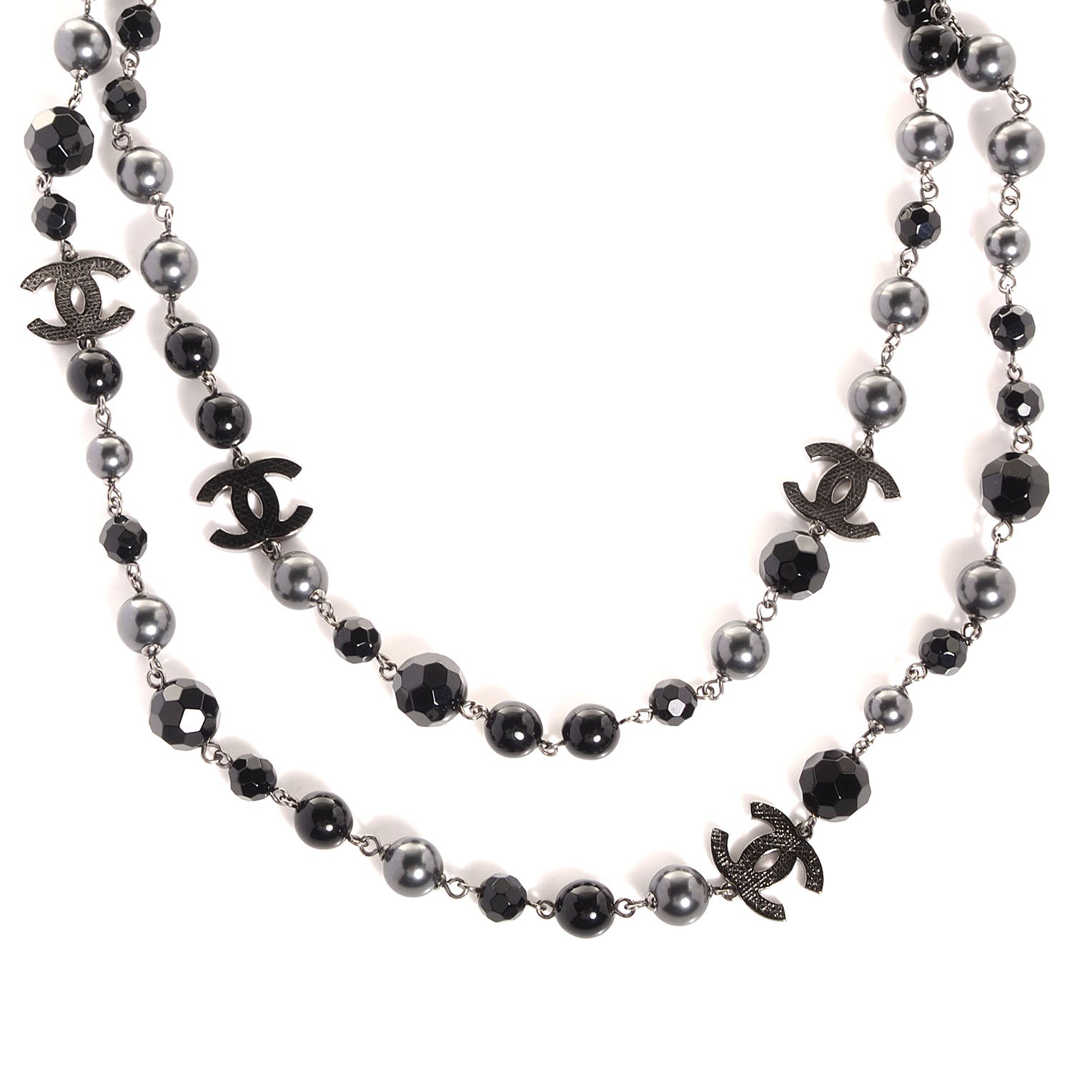 Chanel Ruthenium Pearl Beaded CC Long Necklace Black 3 of 6