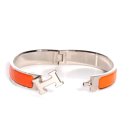 Hermes Narrow Enamel Clic Clac H Bracelet PM Orange and White 3 of 7