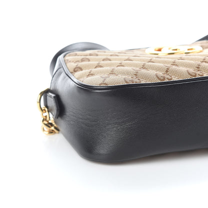Gucci Monogram Matelasse Diagonal Small GG Marmont Chain Shoulder Bag Beige Black 8 of 9