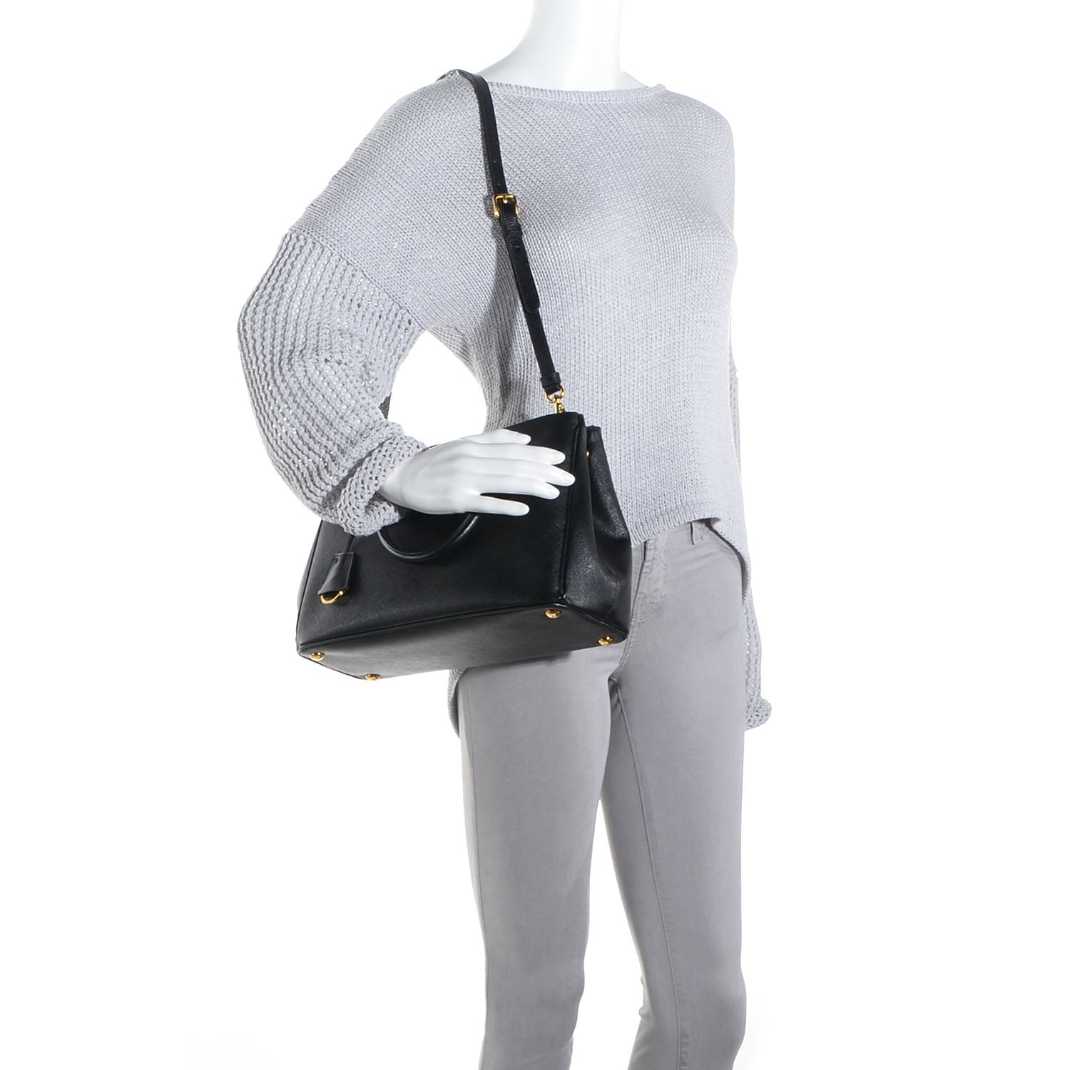 Prada Saffiano Lux Small Double Zip Tote Nero Black 2 of 12