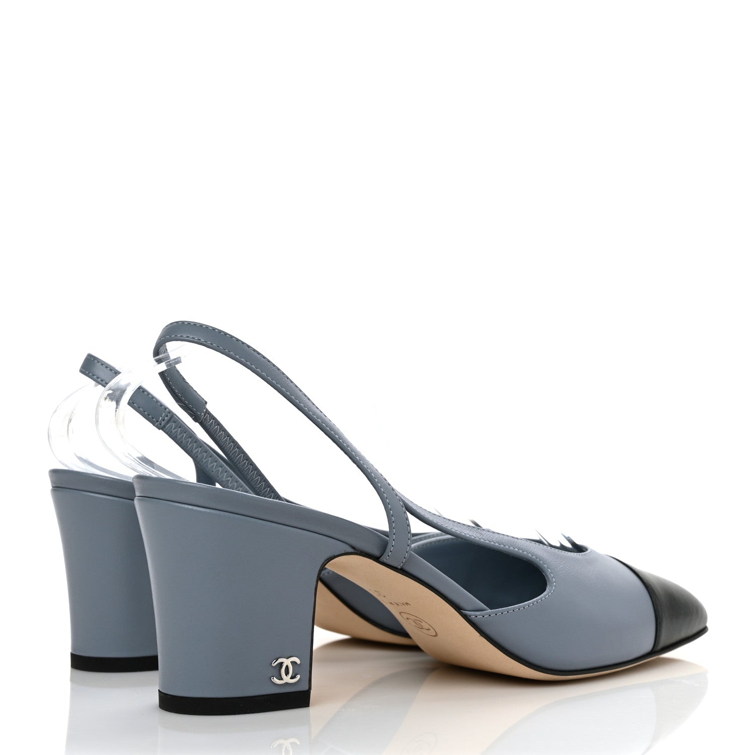 Chanel Lambskin Grosgrain Cap Toe CC Slingback Pumps 39 Black 4 of 9
