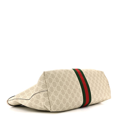 Gucci GG Supreme Monogram Textured Dollar Calfskin Web Medium Ophidia Shopping Tote Beige Mystic White Oatmeal 4 of 13