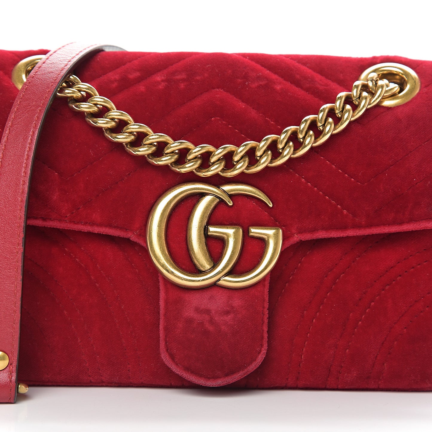 Velvet Matelasse Mini GG Marmont Shoulder Bag Hibiscus Red