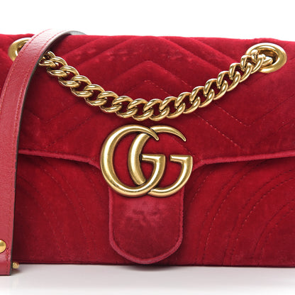 Gucci Velvet Matelasse Mini GG Marmont Shoulder Bag Hibiscus Red 12 of 12