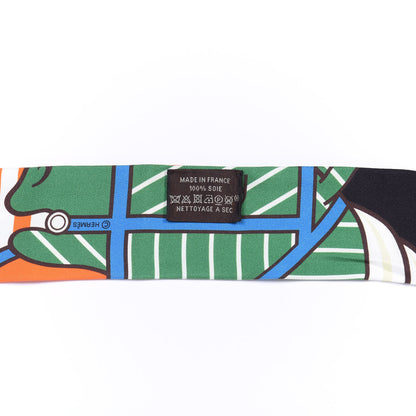 Hermes Silk Quadrige Twilly Orange Vert Ebene 3 of 4