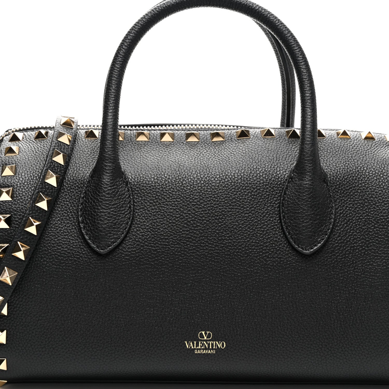 Valentino Garavani Pebbled Calfskin Rockstud Bowling Bag Black 7 of 10