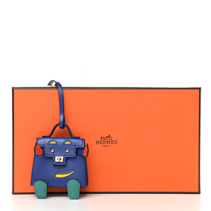 Hermes Tadelakt Chevre Mysore Kelly Quelle Idole Bag Charm Bleu Electrique Feu Jaune De Naples Vert Verone 5 of 5