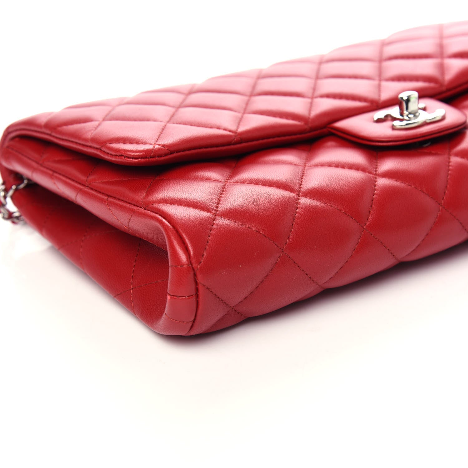Chanel Lambskin Quilted Clutch With Chain Flap Red 8 of 10