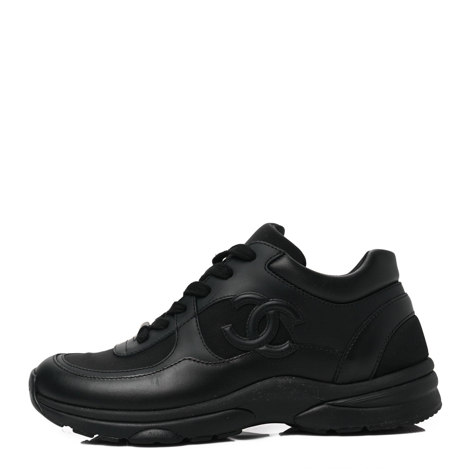 Chanel Lambskin Fabric CC Sneakers 39 Black 1 of 7