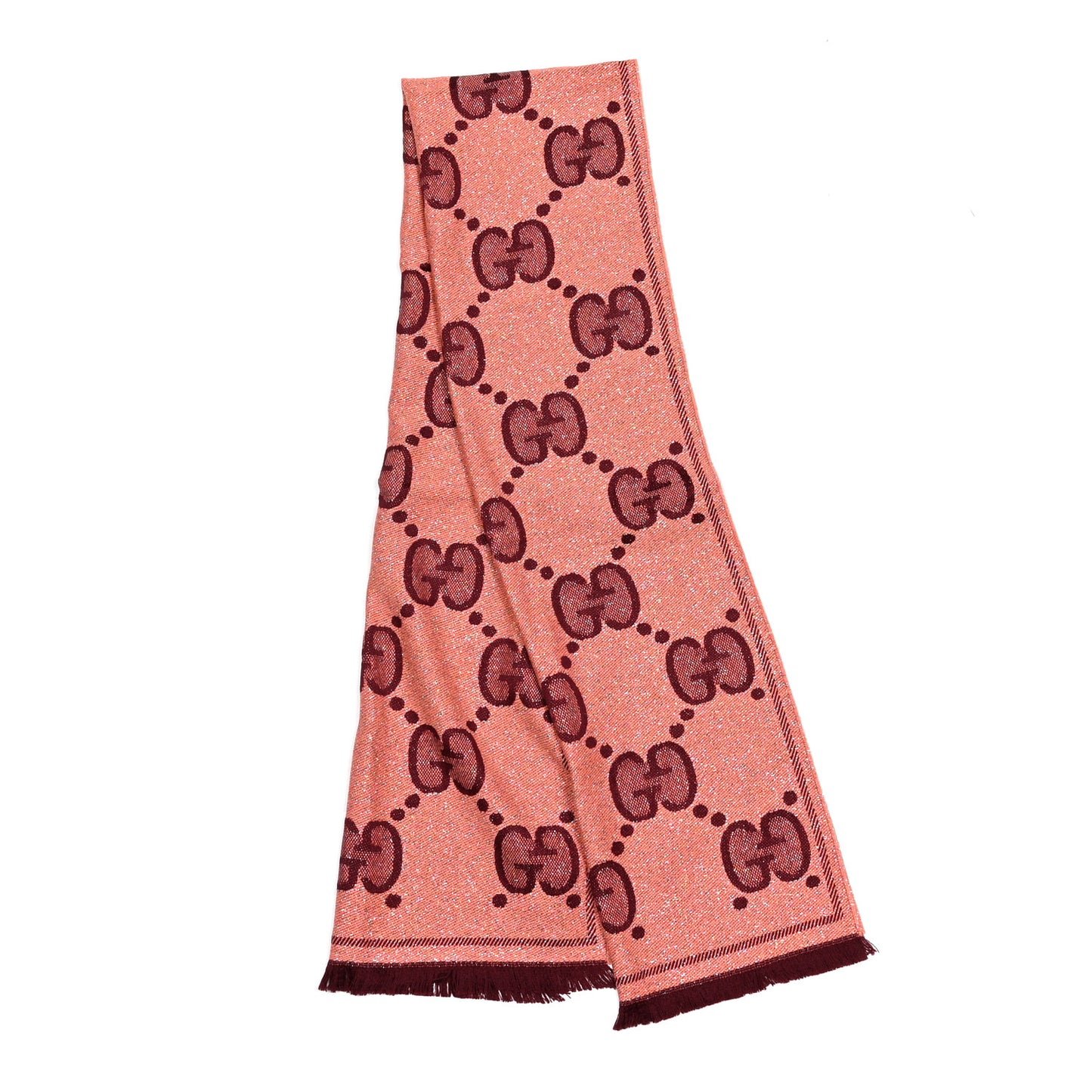 Wool Lame Jacquard Monogram Jumbo GG Lady Nest Lux Scarf Salmon Bordeaux