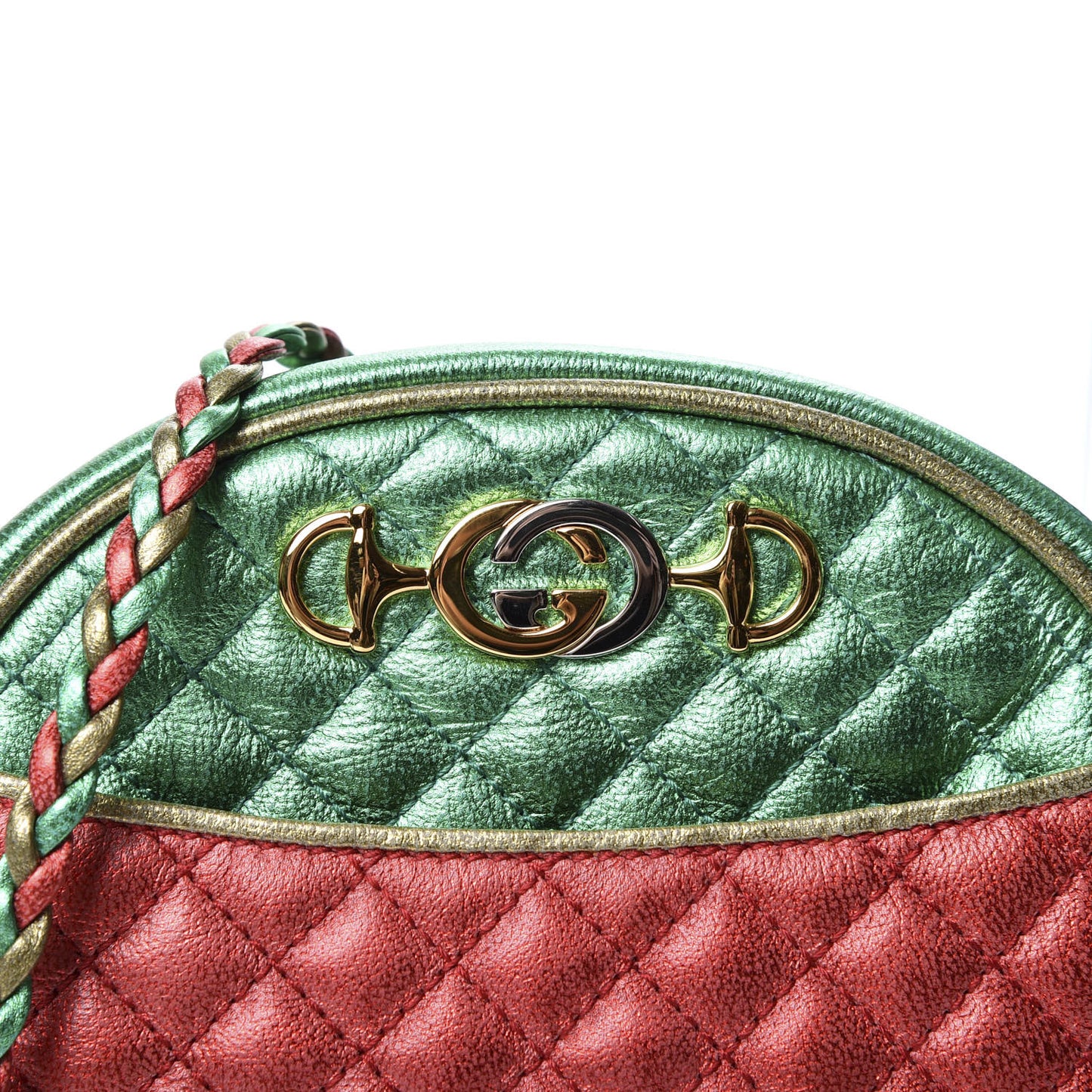 Laminated Nappa Trapuntata Mini Zumi Dome Shoulder Bag Rosso Jasmine Green Rame