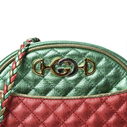 Gucci Laminated Nappa Trapuntata Mini Zumi Dome Shoulder Bag Rosso Jasmine Green Rame 8 of 9