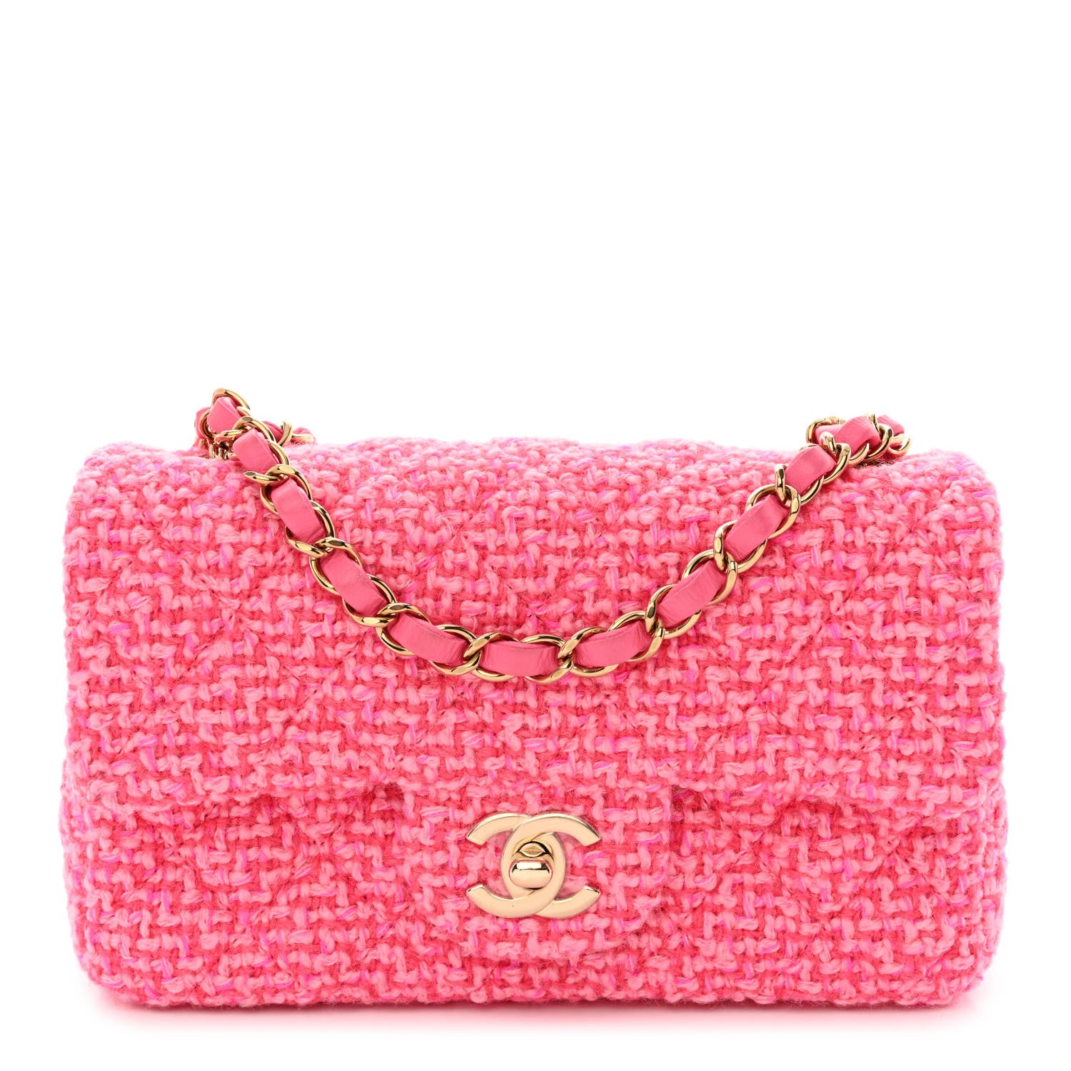 Chanel Wool Tweed Quilted Mini Rectangular Flap Dark Pink Fuchsia 1 of 10