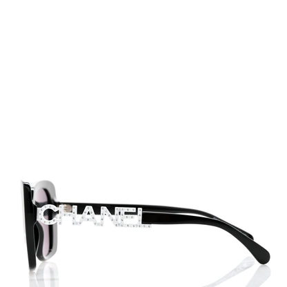Chanel Acetate Strass Square Sunglasses 5422-B Black White 3 of 8