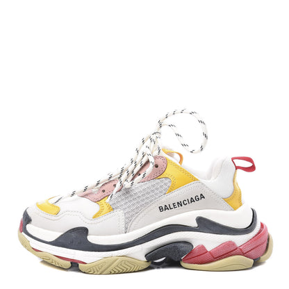Balenciaga Mesh Nubuck Womens Triple S Sneakers 36 White Gris Jaune Rose 1 of 9