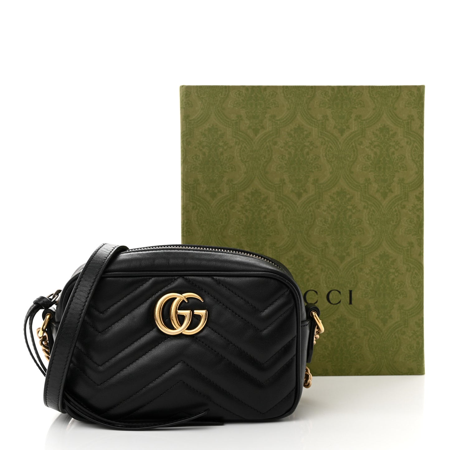 Calfskin Matelasse Mini GG Marmont Chain Shoulder Bag Black