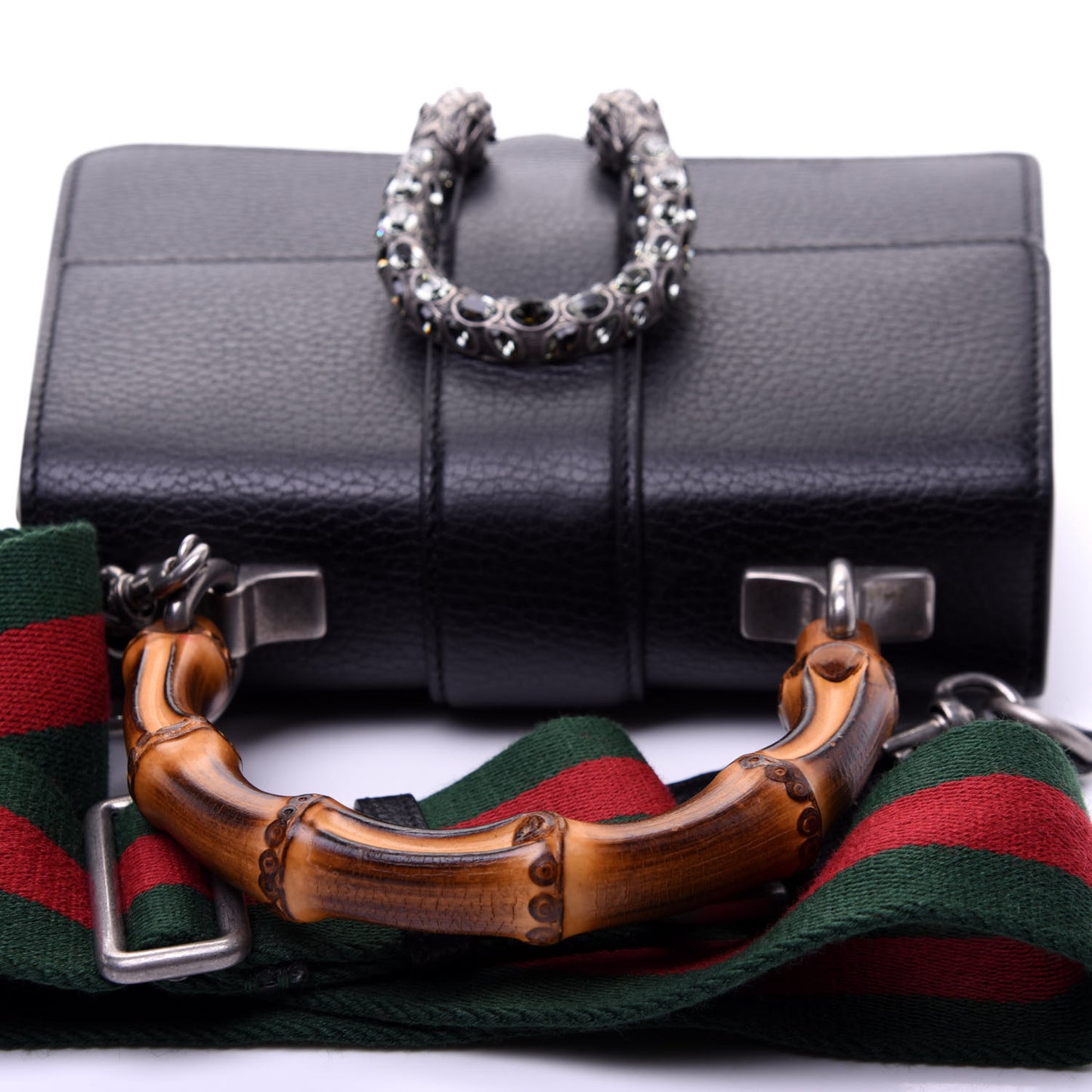 Dollar Calfskin Crystal Web Mini Dionysus Bamboo Top Handle Bag Black Black Diamond