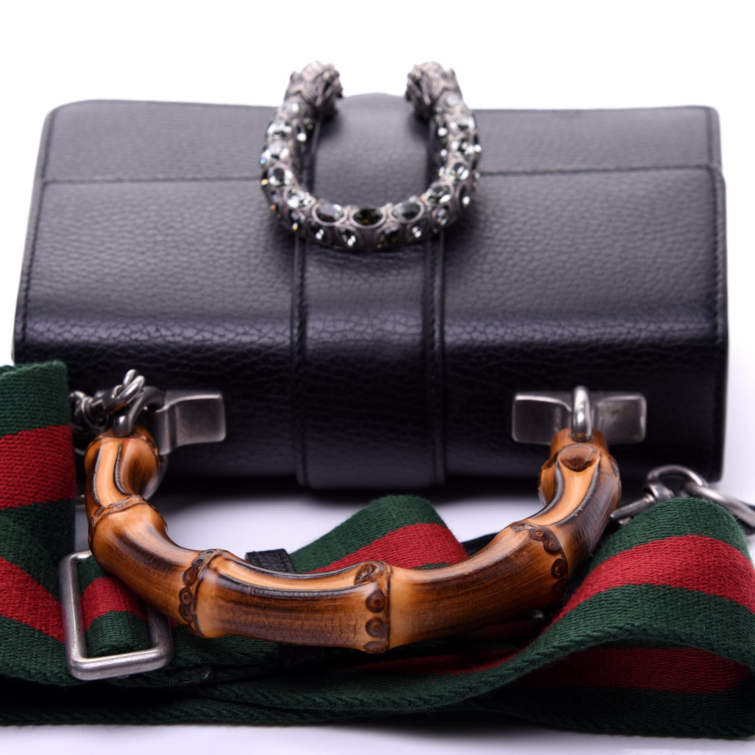 Gucci Dollar Calfskin Crystal Web Mini Dionysus Bamboo Top Handle Bag Black Black Diamond 11 of 11