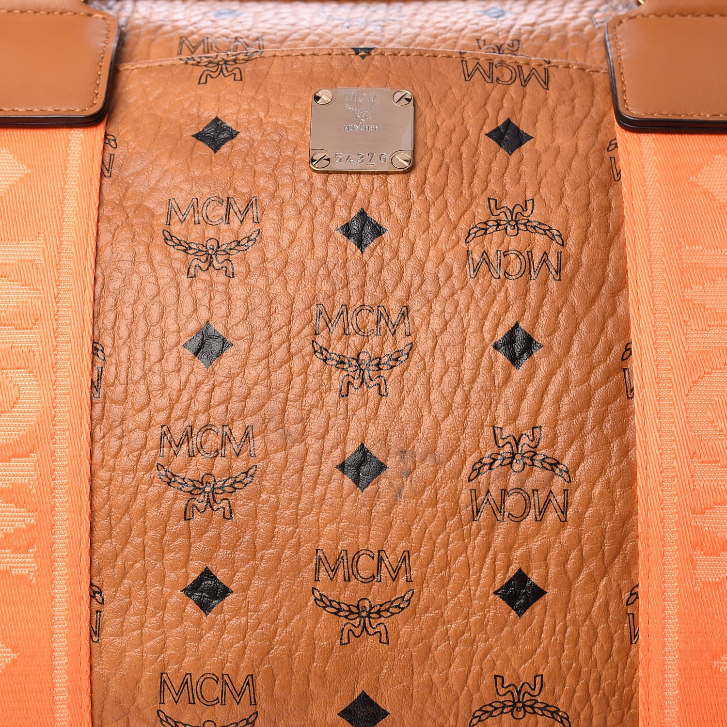 MCM Visetos Large Traveler Weekender Bag Cognac Neon Orange 8 of 20